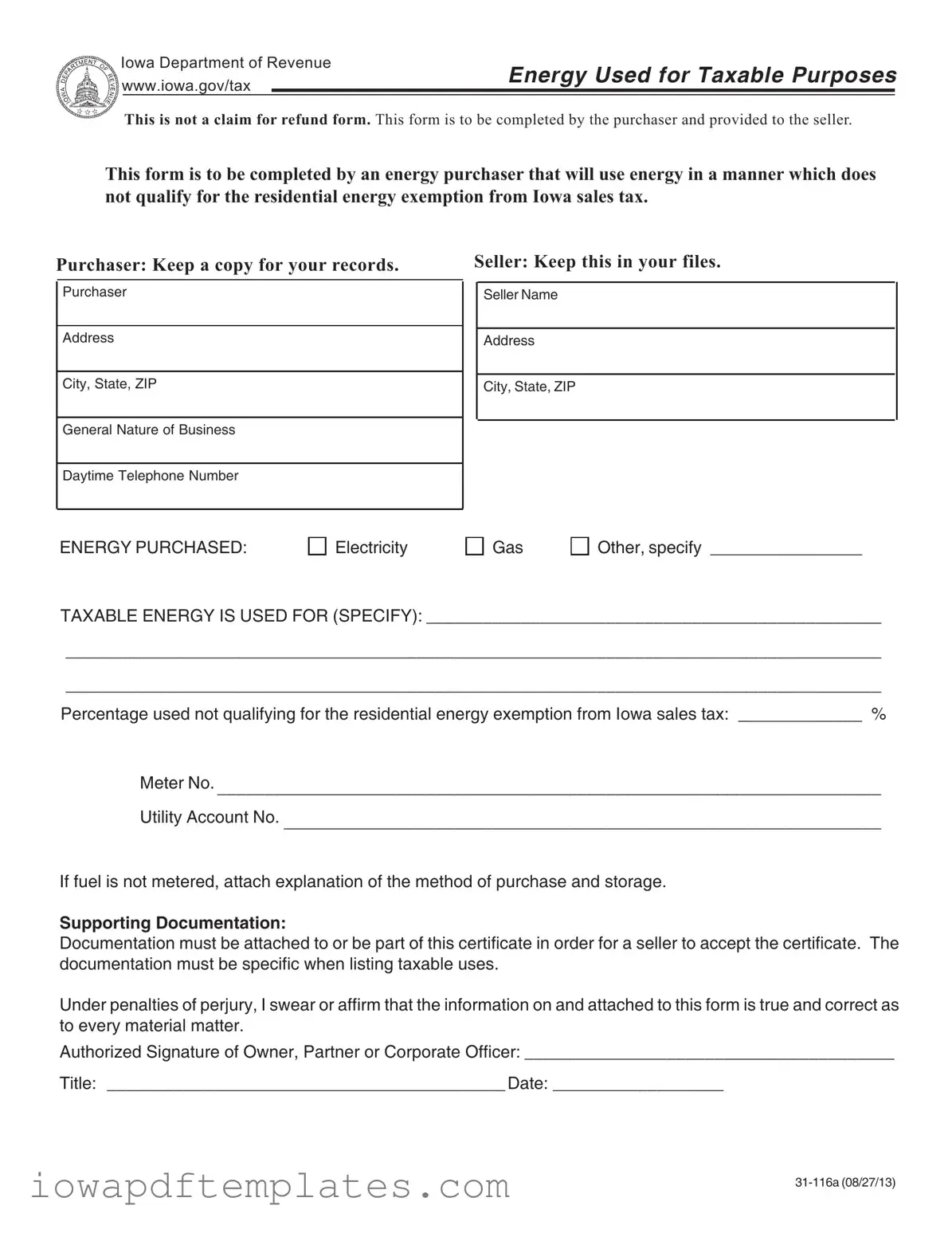 Free Iowa 31 116A Template
