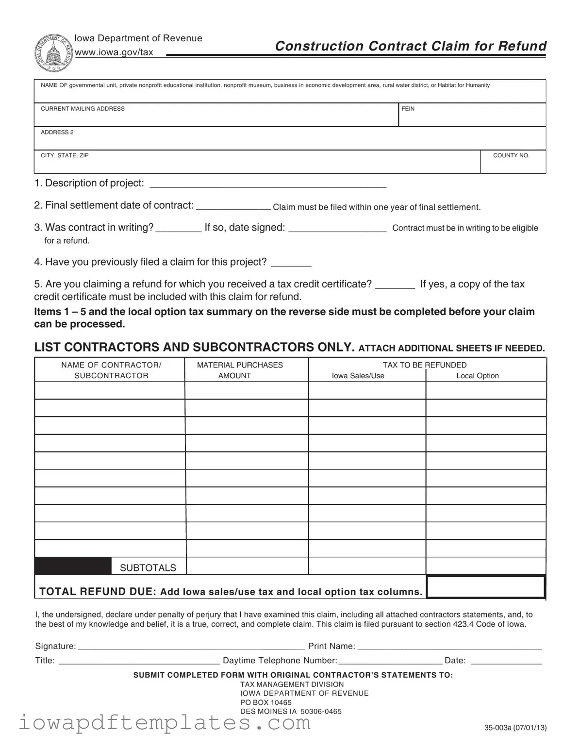 Free Iowa 35 003A Template