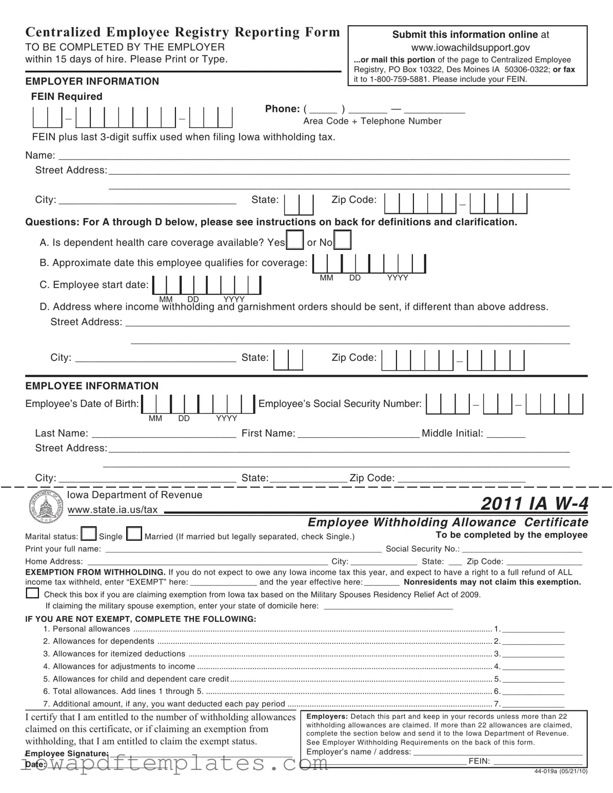 Free Iowa 44 019A Template