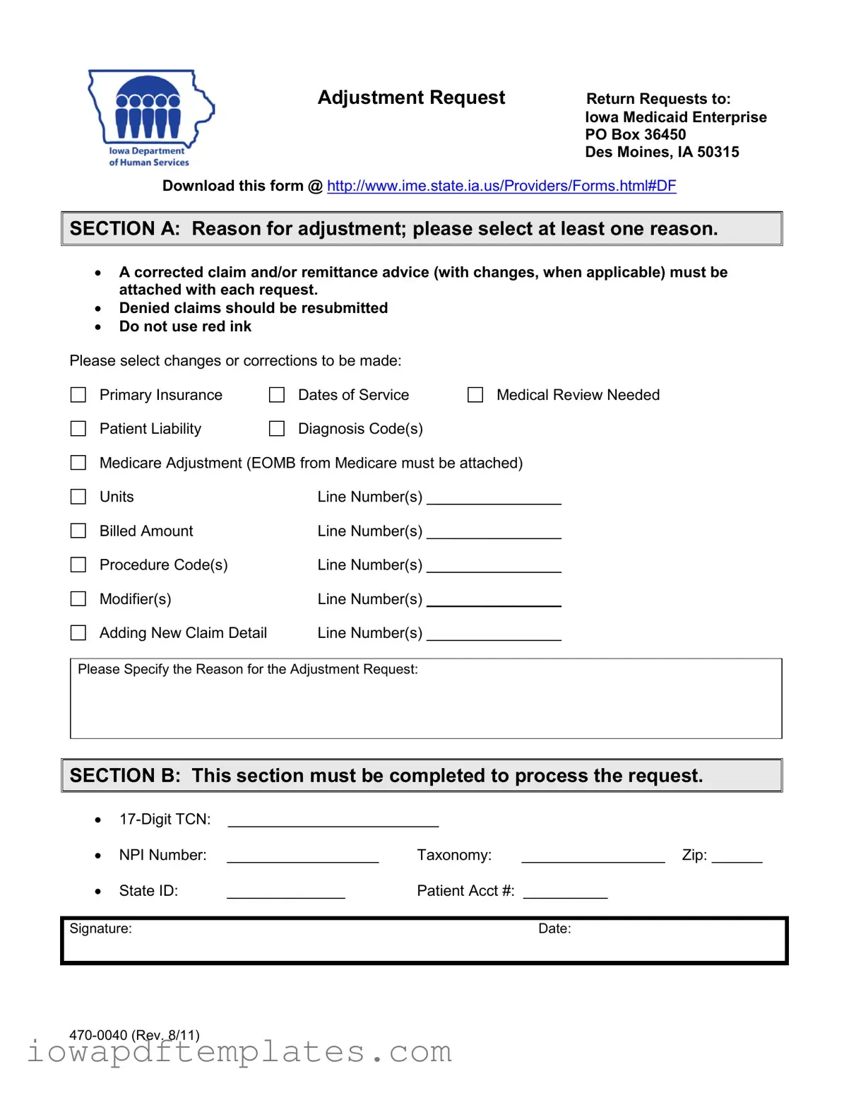 Free Iowa 470 0040 Template