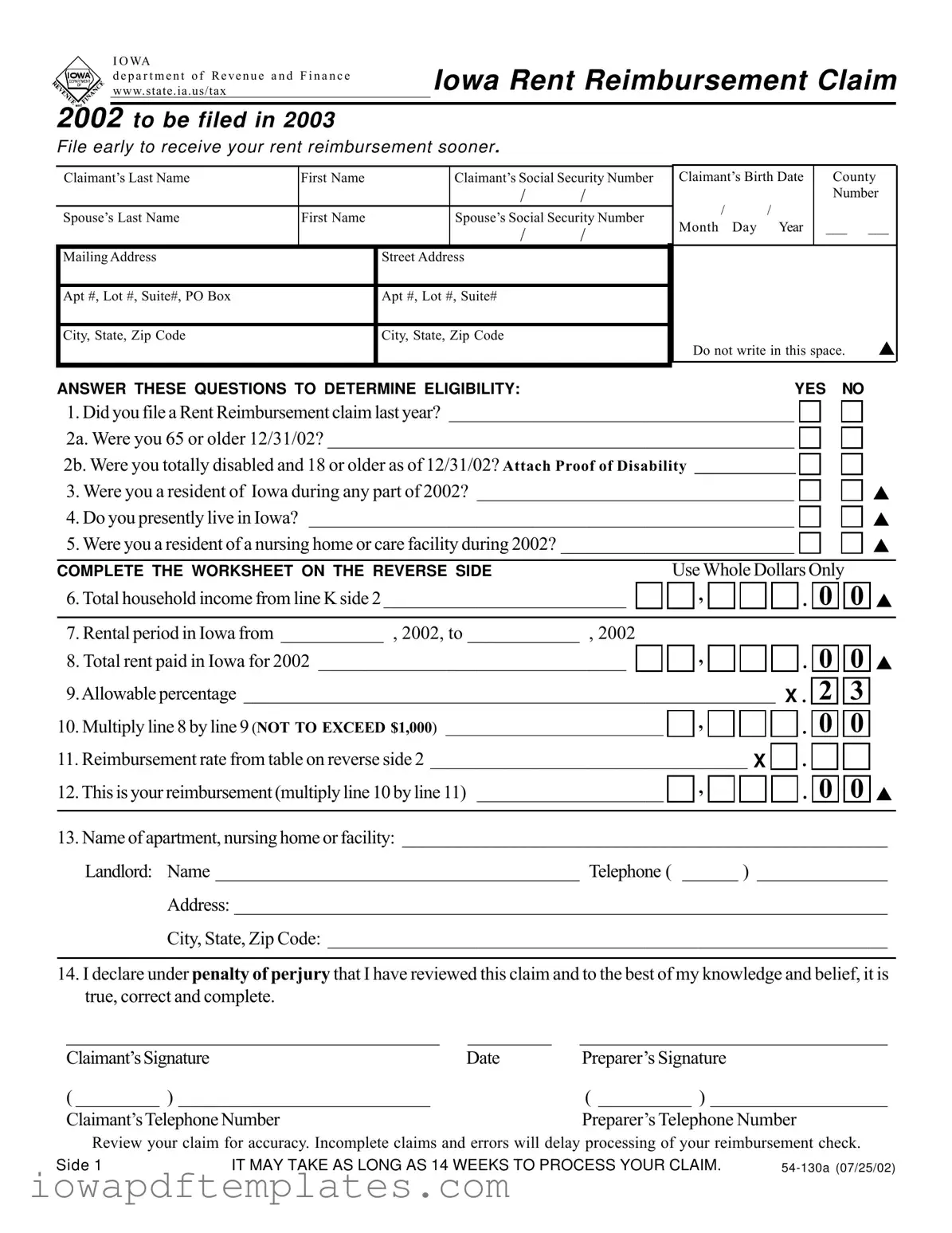 Free Iowa 54 130A Template