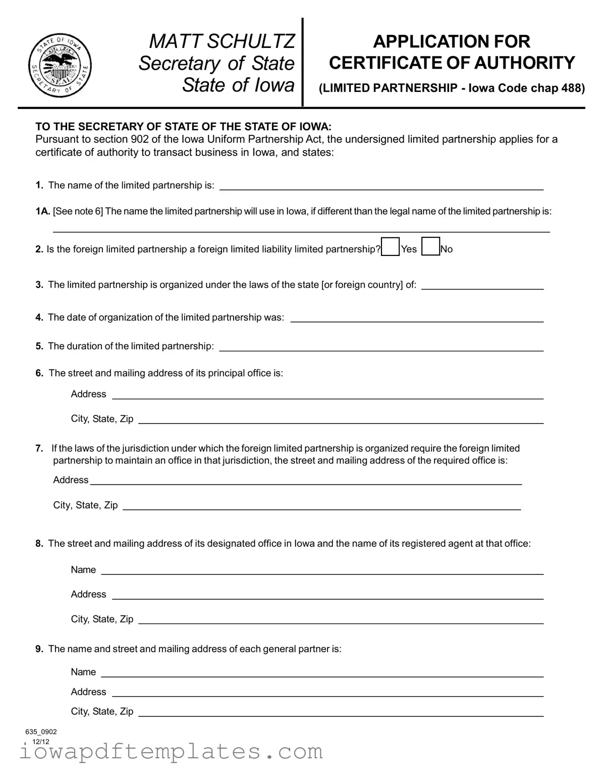 Free Iowa 635 0902 Template