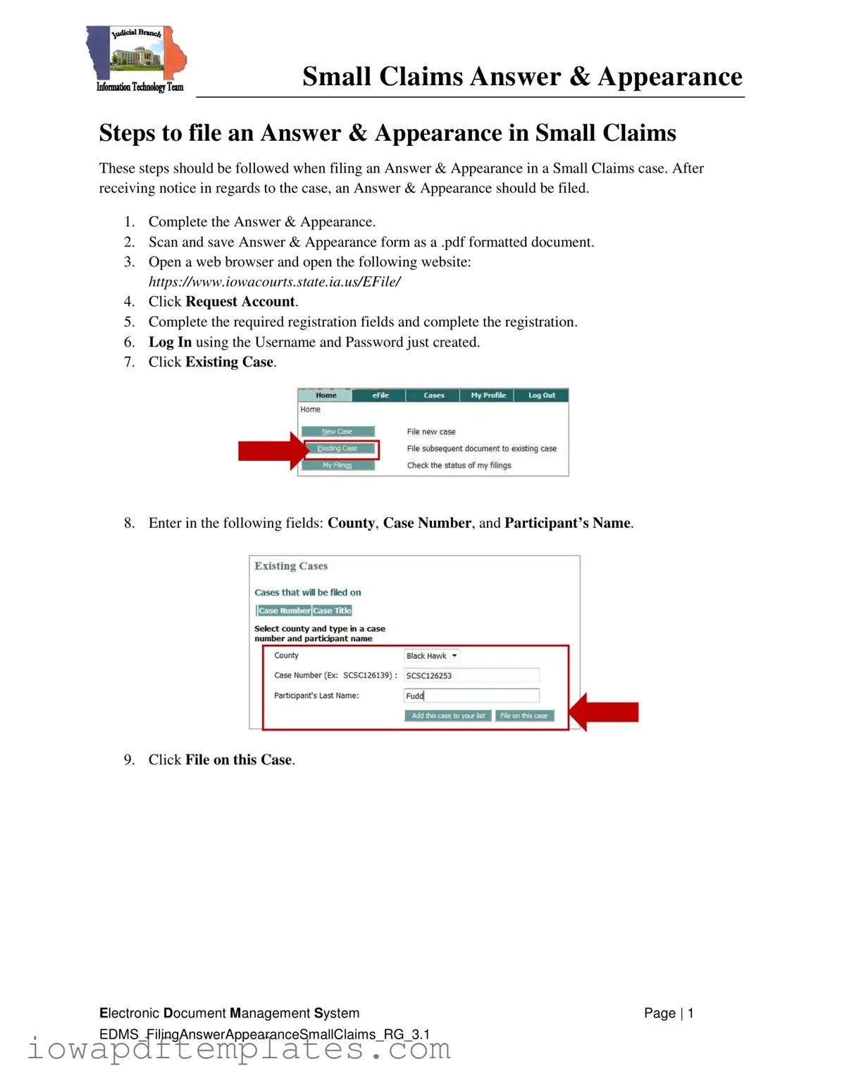 Free Iowa Appearance and Answer Template