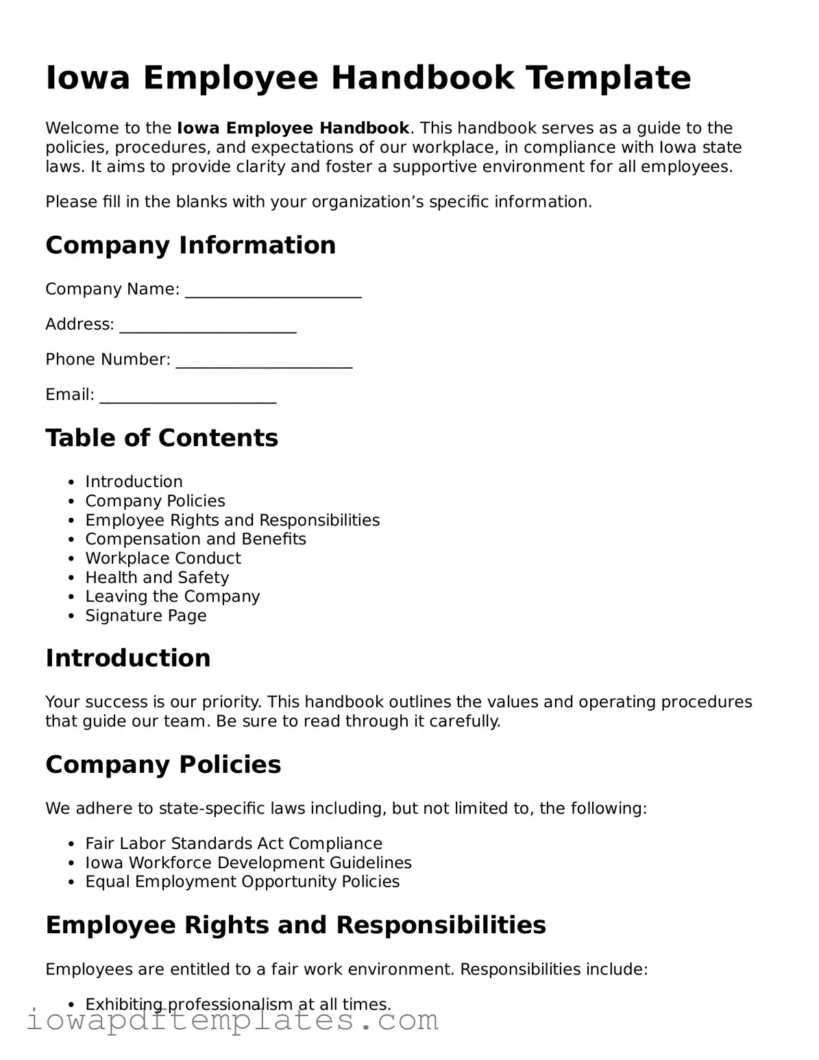 Printable Employee Handbook Document for Iowa State