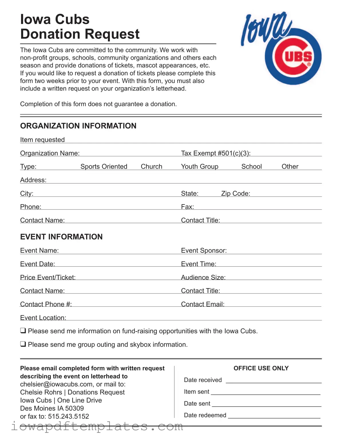 Free Iowa Cubs Donation Request Template