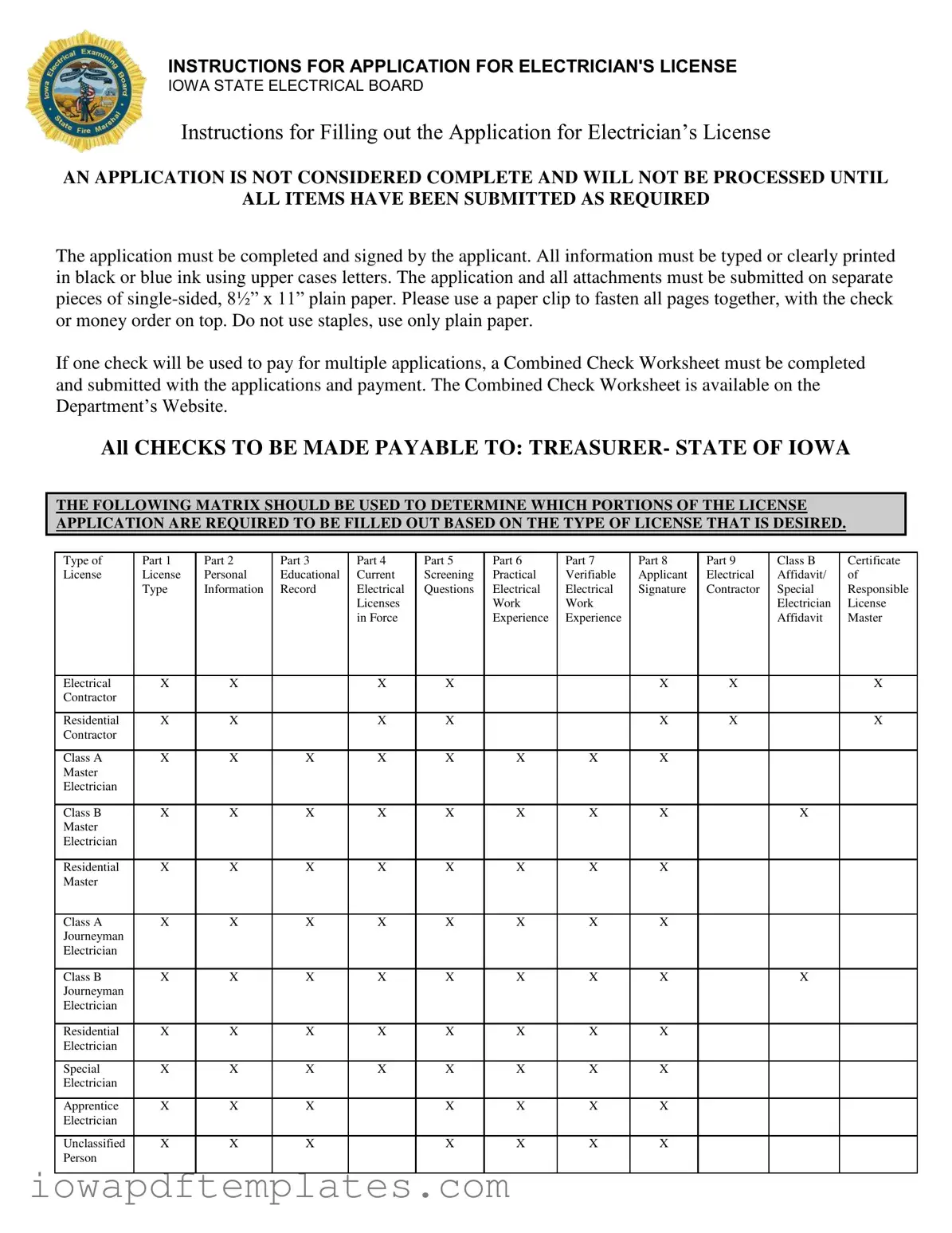 Free Iowa Electrician License Application Template