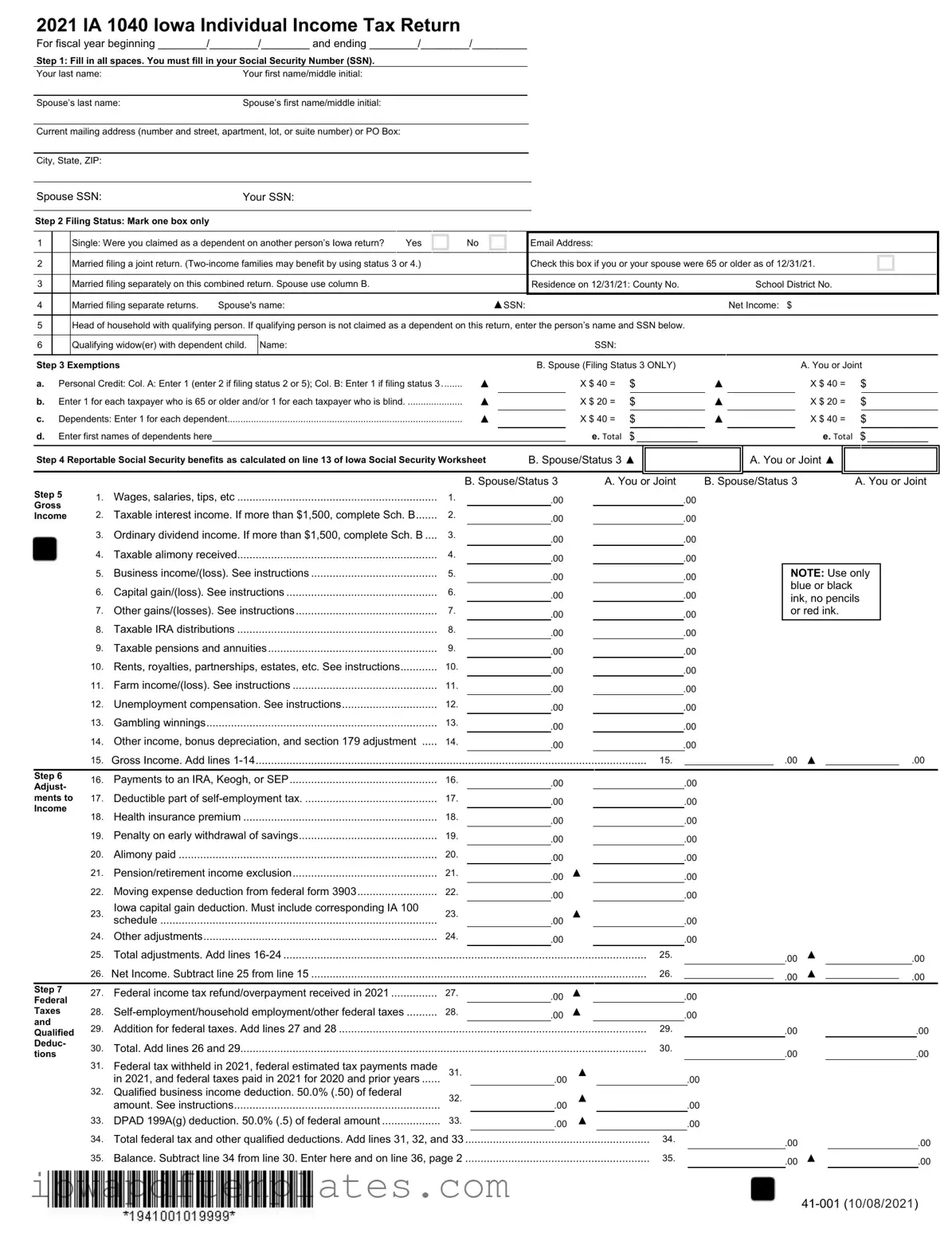 Free Iowa Income Tax Template