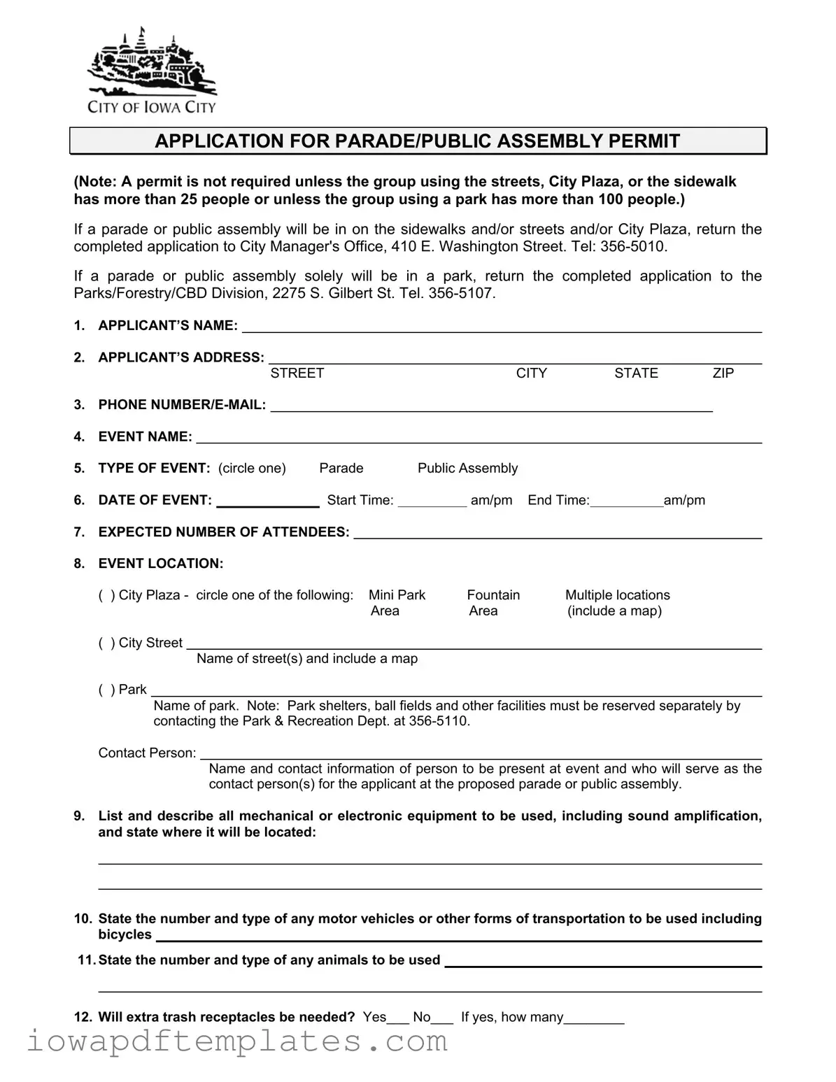 Free Iowa Public Assembly Permit Template