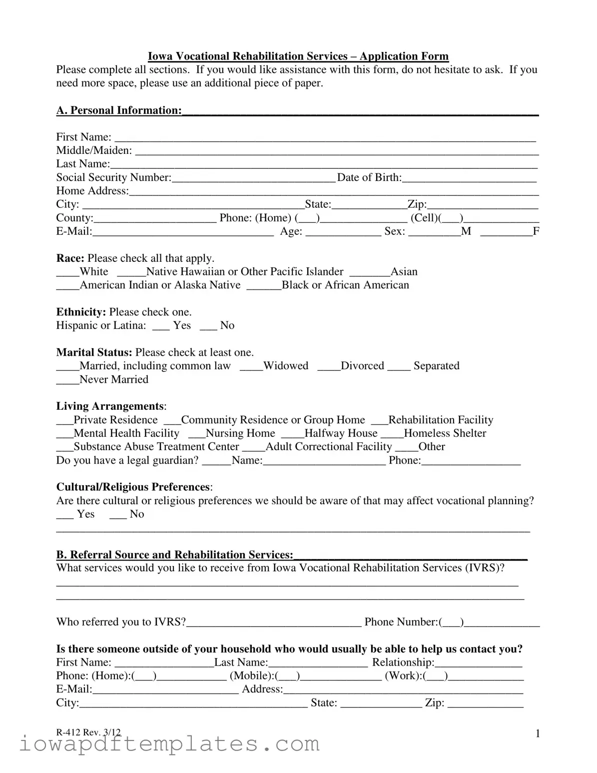 Free Iowa R 412 Template