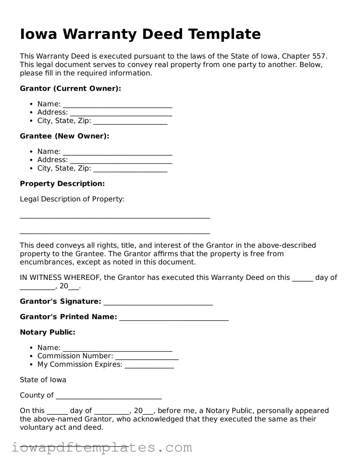 Printable Deed Document for Iowa State