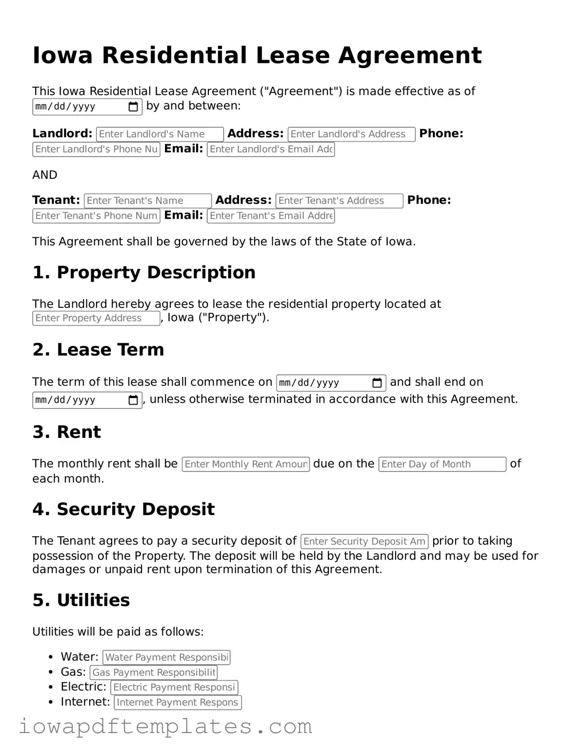 Printable Lease Agreement Document for Iowa State