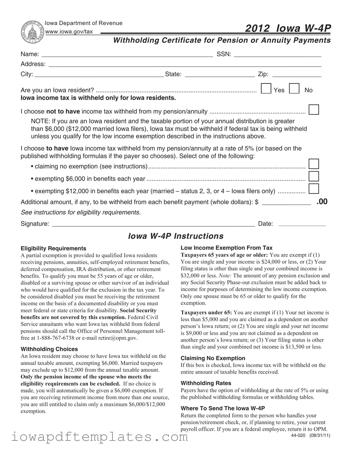 Free Iowa W 4P Template