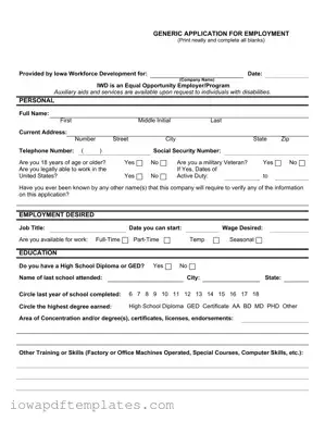 Free Iowa Application Employment Template