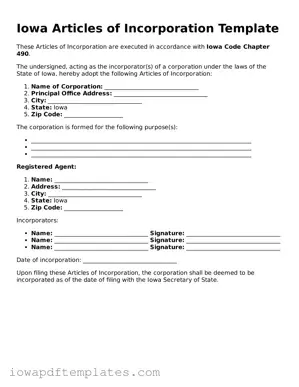 Printable Articles of Incorporation Document for Iowa State
