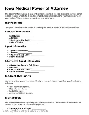 Printable Medical Power of Attorney Document for Iowa State