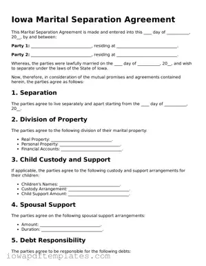 Printable Marital Separation Agreement Document for Iowa State