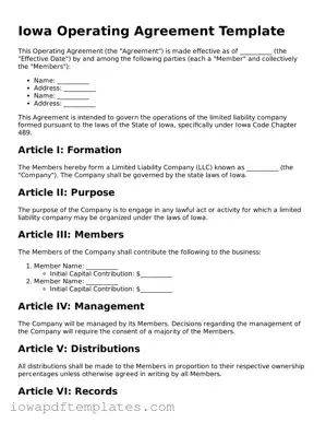 Printable Operating Agreement Document for Iowa State