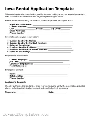 Printable Rental Application Document for Iowa State