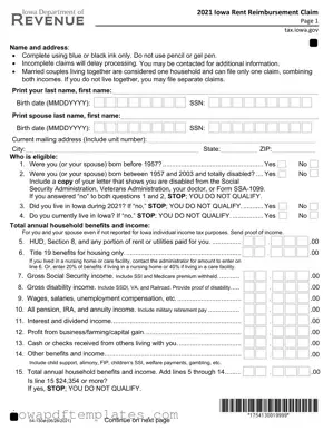 Free Iowa Renters Rebate Template
