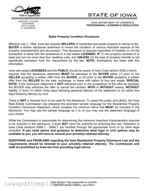 Free Iowa Seller Disclosure Template