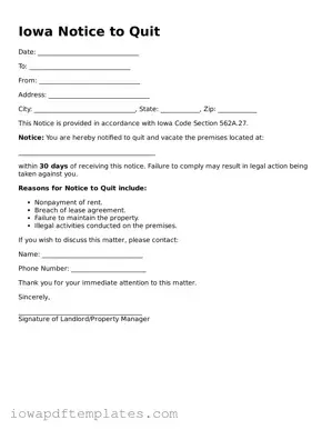 Printable Notice to Quit Document for Iowa State