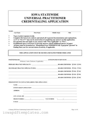 Free Iowa Universal Application Template