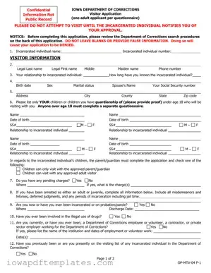Free Iowa Visitor Application Template